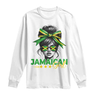 Proud Jamaican Girl Long Sleeve Shirt Jamaica Messy Bun Retro Vintage Jamaican Flag - Wonder Print Shop