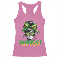 Proud Jamaican Girl Racerback Tank Top Jamaica Messy Bun Retro Vintage Jamaican Flag - Wonder Print Shop