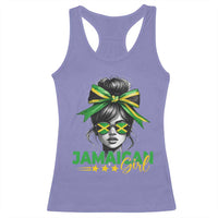 Proud Jamaican Girl Racerback Tank Top Jamaica Messy Bun Retro Vintage Jamaican Flag - Wonder Print Shop
