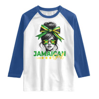 Proud Jamaican Girl Raglan Shirt Jamaica Messy Bun Retro Vintage Jamaican Flag - Wonder Print Shop