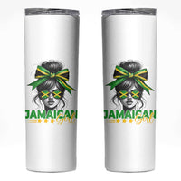 Proud Jamaican Girl Skinny Tumbler Jamaica Messy Bun Retro Vintage Jamaican Flag - Wonder Print Shop
