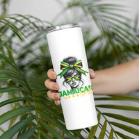 Proud Jamaican Girl Skinny Tumbler Jamaica Messy Bun Retro Vintage Jamaican Flag - Wonder Print Shop