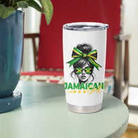 Proud Jamaican Girl Tumbler Cup Jamaica Messy Bun Retro Vintage Jamaican Flag - Wonder Print Shop