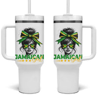 Proud Jamaican Girl Tumbler With Handle Jamaica Messy Bun Retro Vintage Jamaican Flag - Wonder Print Shop