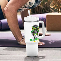 Proud Jamaican Girl Tumbler With Handle Jamaica Messy Bun Retro Vintage Jamaican Flag - Wonder Print Shop