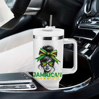 Proud Jamaican Girl Tumbler With Handle Jamaica Messy Bun Retro Vintage Jamaican Flag - Wonder Print Shop