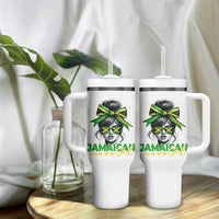 Proud Jamaican Girl Tumbler With Handle Jamaica Messy Bun Retro Vintage Jamaican Flag - Wonder Print Shop