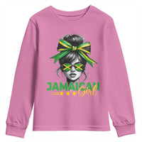 Proud Jamaican Girl Youth Sweatshirt Jamaica Messy Bun Retro Vintage Jamaican Flag - Wonder Print Shop