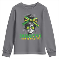 Proud Jamaican Girl Youth Sweatshirt Jamaica Messy Bun Retro Vintage Jamaican Flag - Wonder Print Shop