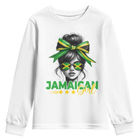 Proud Jamaican Girl Youth Sweatshirt Jamaica Messy Bun Retro Vintage Jamaican Flag - Wonder Print Shop