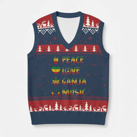 Rasta Weed V-Neck Knit Sweater Vest Peace Love Ganja Marijuana Cannabis Reggae Music - Wonder Print Shop