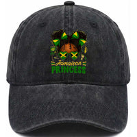 Jamaica Princess Washed Cotton Baseball Cap Proud Jamaican Afro Black Girls Jamaica Flag Pride
