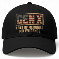 Funny Saying Sarcastic Gen X Lots of Memories No Evidence Baseball Cap Vintage American Flag