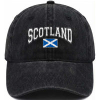Scotland Washed Cotton Baseball Cap Vintage Retro Varsity Sports Scottish Flag Graphic