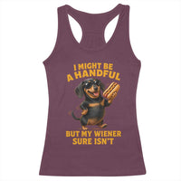 Funny Embarrassing Dachshund Racerback Tank Top Wiener Hot Dog Pun Crude Cringey Inappropriate Humor