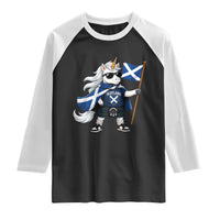 Funny Scotland Unicorn Raglan Shirt Cool Scottish Unicorn with Kilt Flag Scotland Pride Football Fans