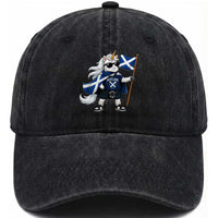 Funny Scotland Unicorn Washed Cotton Baseball Cap Cool Scottish Unicorn with Kilt Flag Scotland Pride Football Fans