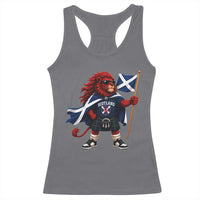 Proud Scotland Rampant Lion Racerback Tank Top Scottish Flag Red Lion Mascot with Kilt Football Fans