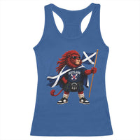 Proud Scotland Rampant Lion Racerback Tank Top Scottish Flag Red Lion Mascot with Kilt Football Fans