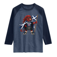 Proud Scotland Rampant Lion Raglan Shirt Scottish Flag Red Lion Mascot with Kilt Football Fans