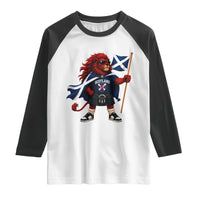 Proud Scotland Rampant Lion Raglan Shirt Scottish Flag Red Lion Mascot with Kilt Football Fans