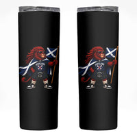 Proud Scotland Rampant Lion Skinny Tumbler Scottish Flag Red Lion Mascot with Kilt Football Fans