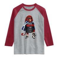 Scotland Rampant Lion Soccer Fan Raglan Shirt Scottish Pride Red Lion in Kilt with Sunglasses Football