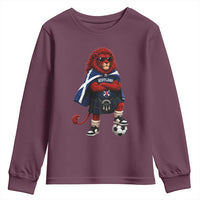 Scotland Rampant Lion Soccer Fan Youth Sweatshirt Scottish Pride Red Lion in Kilt with Sunglasses Football