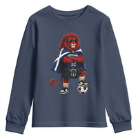 Scotland Rampant Lion Soccer Fan Youth Sweatshirt Scottish Pride Red Lion in Kilt with Sunglasses Football