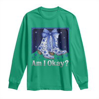 Am I Okay Long Sleeve Shirt Boot Cowgirl Coquette Bow - Wonder Print Shop