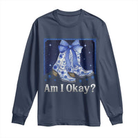 Am I Okay Long Sleeve Shirt Boot Cowgirl Coquette Bow - Wonder Print Shop