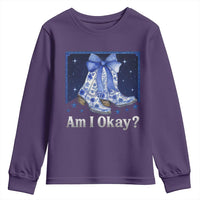 Am I Okay Youth Sweatshirt Boot Cowgirl Coquette Bow - Wonder Print Shop