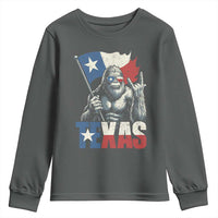 Bigfoot Texas Youth Sweatshirt Sasquatch Loves Rock On Hand Texan Texas Flag - Wonder Print Shop