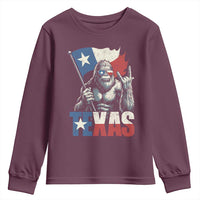 Bigfoot Texas Youth Sweatshirt Sasquatch Loves Rock On Hand Texan Texas Flag - Wonder Print Shop