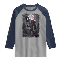 Bigfoot Texas Raglan Shirt Forest Sasquatch Loves Rock On Hand Texas Flag - Wonder Print Shop