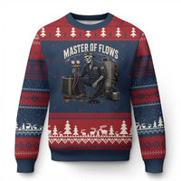 HVAC Tech Skeleton Mechanic Ugly Christmas Sweater Master Of Flows Vintage Distressed Graphic