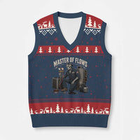 HVAC Tech Skeleton Mechanic V-Neck Knit Sweater Vest Master Of Flows Vintage Distressed Graphic