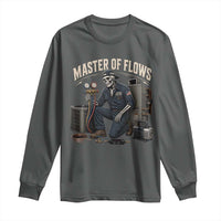 HVAC Tech Skeleton Mechanic Long Sleeve Shirt Master Of Flows Vintage Distressed Graphic