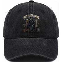 HVAC Tech Skeleton Mechanic Washed Cotton Baseball Cap Master Of Flows Vintage Distressed Graphic