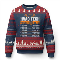 HVAC Tech Hourly Rate Ugly Christmas Sweater Funny Labor Pricing List Technician Quote Graphic