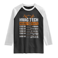 HVAC Tech Hourly Rate Raglan Shirt Funny Labor Pricing List Technician Quote Graphic