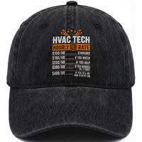 HVAC Tech Hourly Rate Washed Cotton Baseball Cap Funny Labor Pricing List Technician Quote Graphic