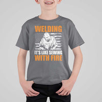 Welder Gifts for Men T Shirt For Kid Welding Its Like Sewing With Fire American Flag