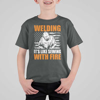 Welder Gifts for Men T Shirt For Kid Welding Its Like Sewing With Fire American Flag
