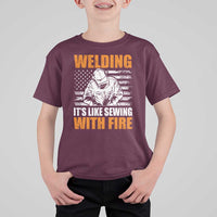 Welder Gifts for Men T Shirt For Kid Welding Its Like Sewing With Fire American Flag