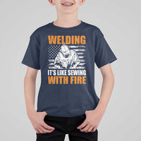 Welder Gifts for Men T Shirt For Kid Welding Its Like Sewing With Fire American Flag