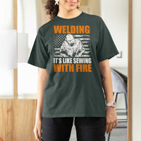 Welder Gifts for Men T Shirt For Women Welding Its Like Sewing With Fire American Flag