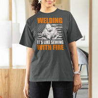 Welder Gifts for Men T Shirt For Women Welding Its Like Sewing With Fire American Flag