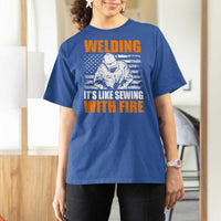 Welder Gifts for Men T Shirt For Women Welding Its Like Sewing With Fire American Flag