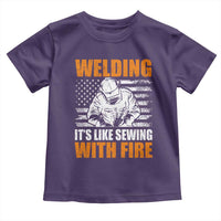Welder Gifts for Men Toddler T Shirt Welding Its Like Sewing With Fire American Flag